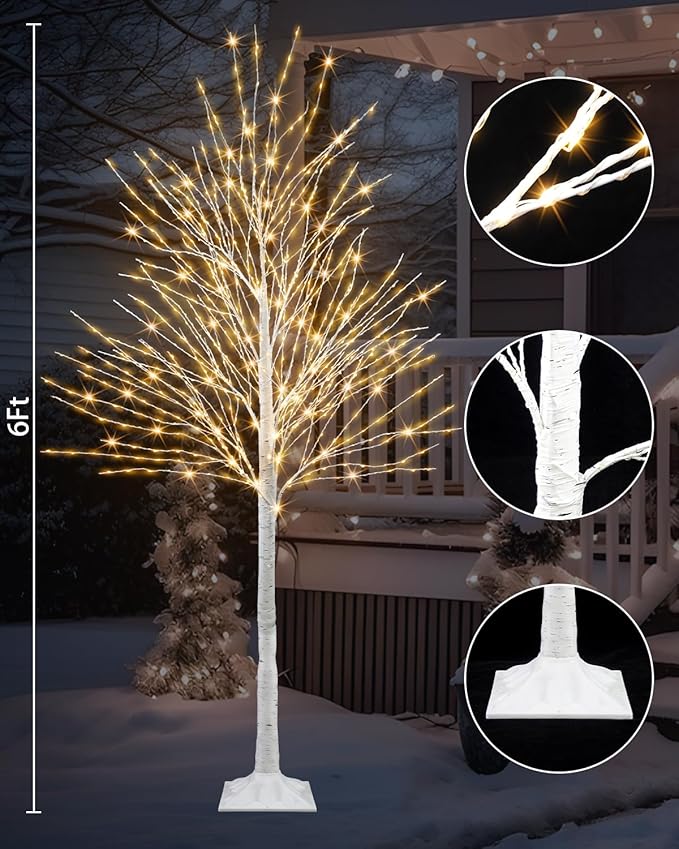 6 FT Lighted Birch Tree Artificial White Tree with 936 LED Timer Outdoor Artificial Trees for Christmas Festival Patio Home Indoor Decor