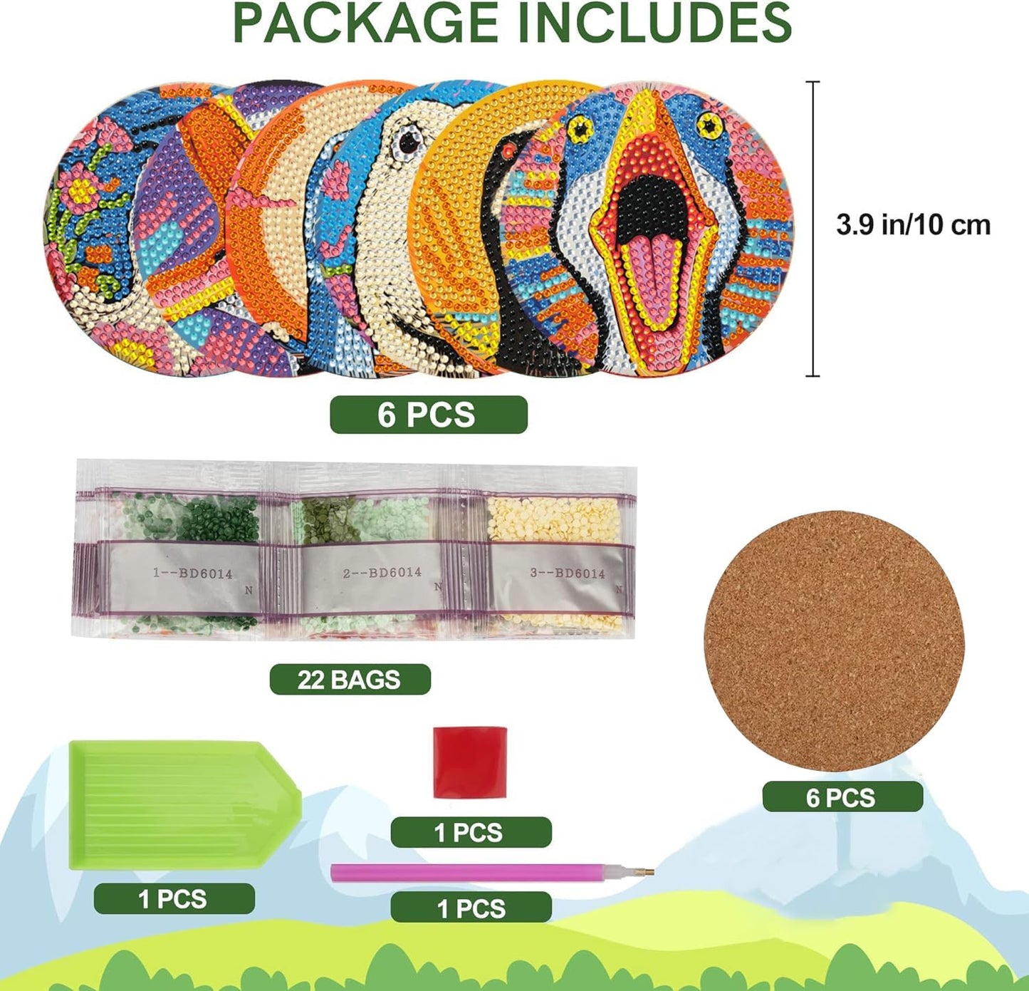 EWJRNSF 6 PCS Diamond Art Coasters Kits, Small Diamond Painting Coasters, Fall Diamond Art Kits for Adults Beginners, Arts and Crafts Supplies Item Sets Not with Holder Duck Style