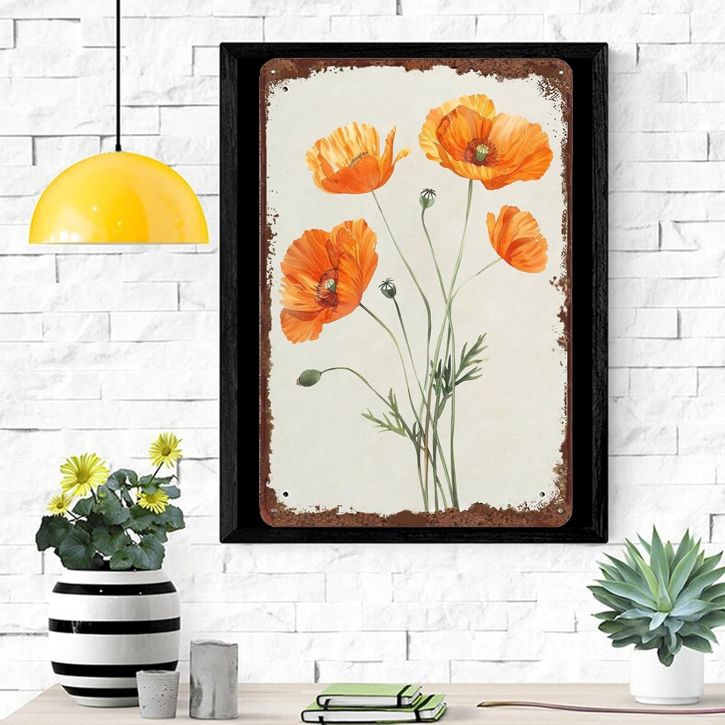 Metal Signs Orange Flowers Vintage Metal Tin Sign for Home Office Kitchen Bar Cafe Garden Wall Decor 12x8 Inch