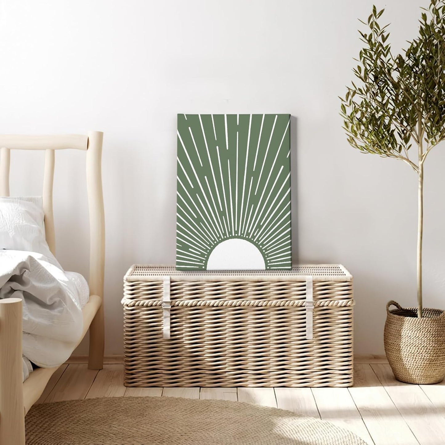 HIWX Boho Sun Framed Canvas Pictures, Boho Wall Art, Sunrise Wall Art Decoration For Bathroom Office Room Bedroom 11x14 (Green)