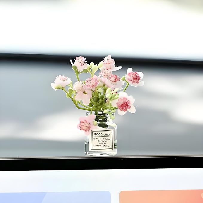 2Pcs Miniature Flower Vases with Peach Blossoms – Handmade Dollhouse Vases for Micro Landscape, Resin Floral Decorations for Fairy Garden Scenes, Home Shelf Styling, DIY Project and Table Centerpiece