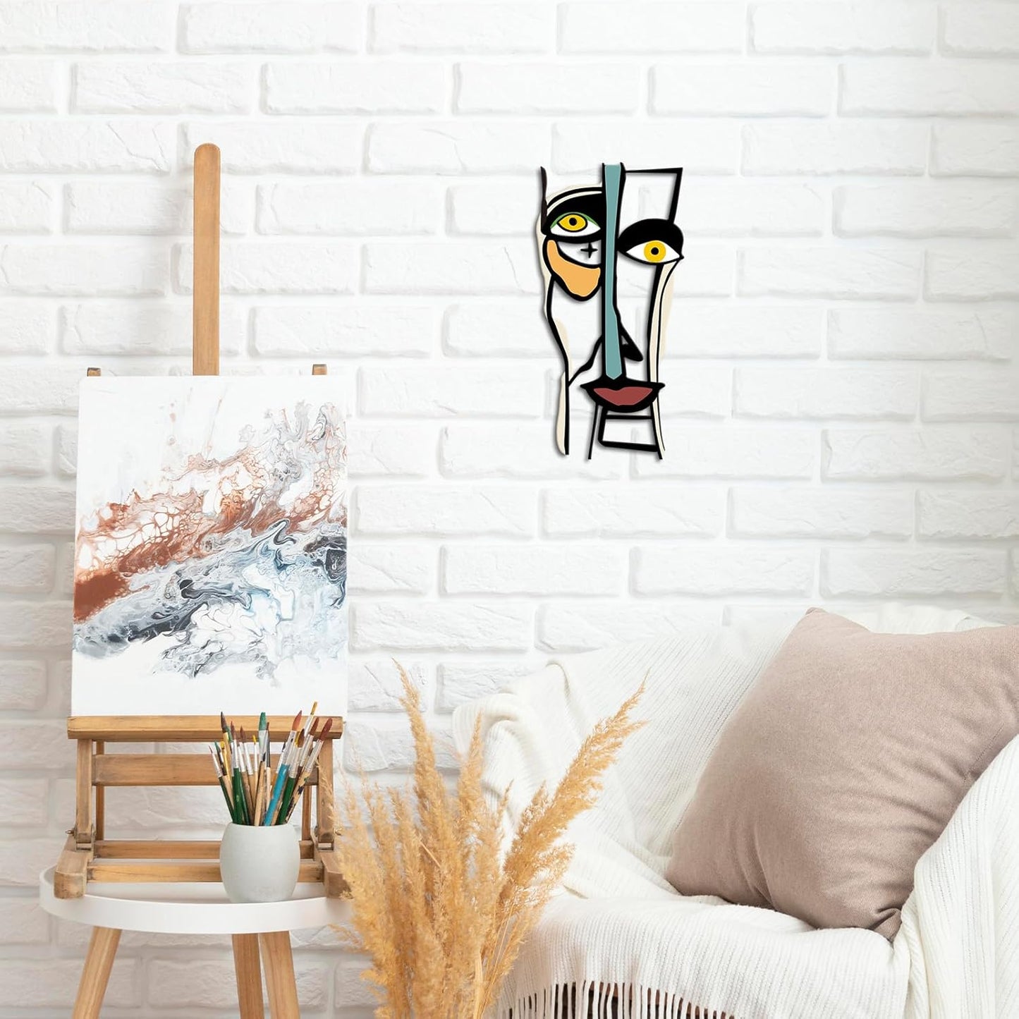 Kas Home Abstract Wall Decor, Abstract Metal Line Face Wall Art Sign Modern Home Decor for Living Room, Bedroom, Office, Housewarming Couple's Gifts (8L x 16W)