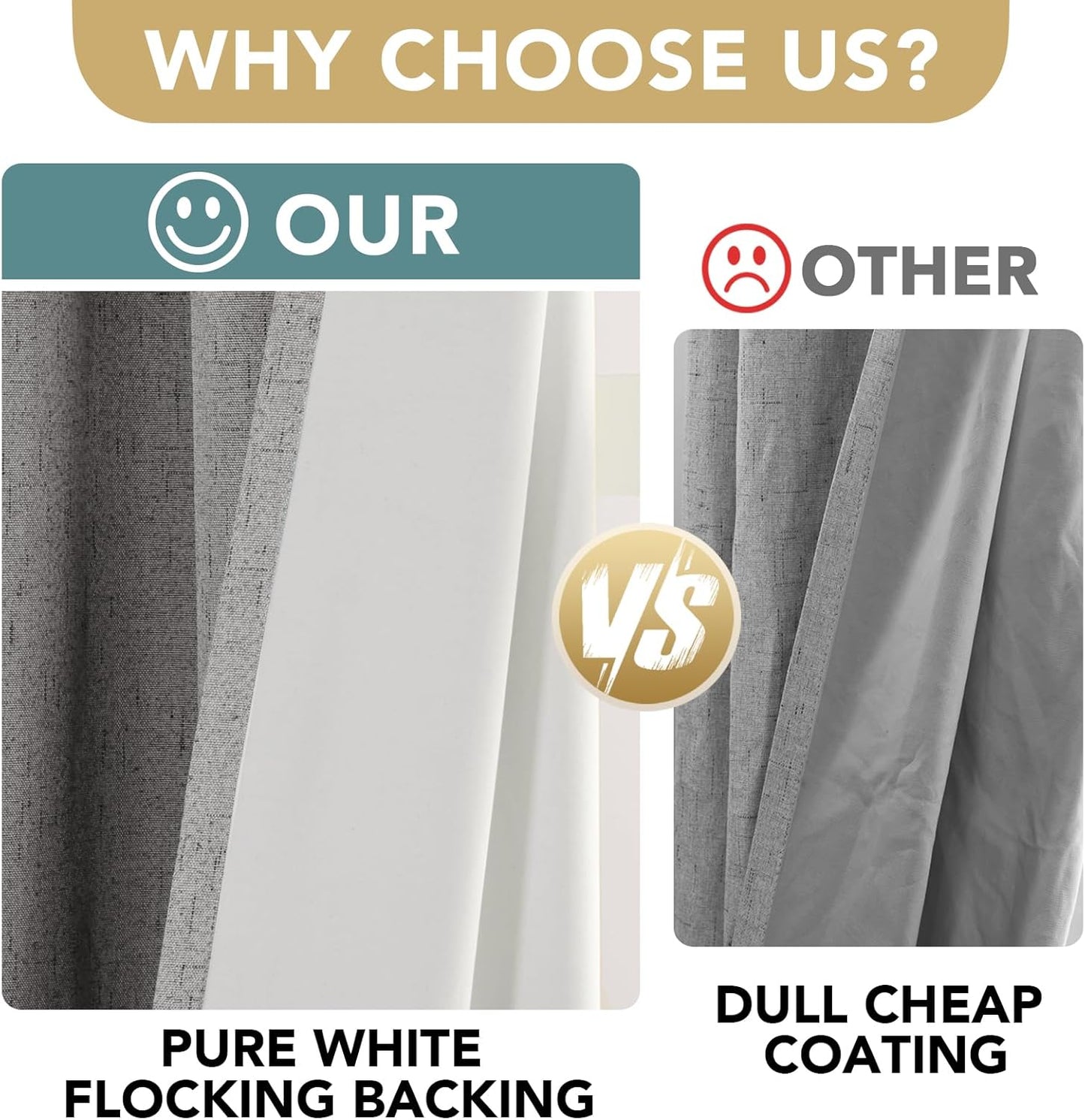 H.VERSAILTEX Primitive Linen Curtains 100% Blackout Curtain Drapes Burlap Curtains with White Thermal Insulated Liner, Grommet Top Drapes Living Room/Bedroom (2 Panels, 42 x 84 Inch, Dove Gray)