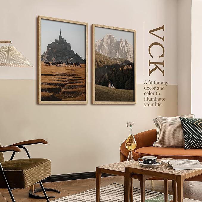 VCK 27x40 Oak Wood Frame for Poster & Picture, Natural Solid Wood Photo Frames Set of 3, Wall Gallery Frame