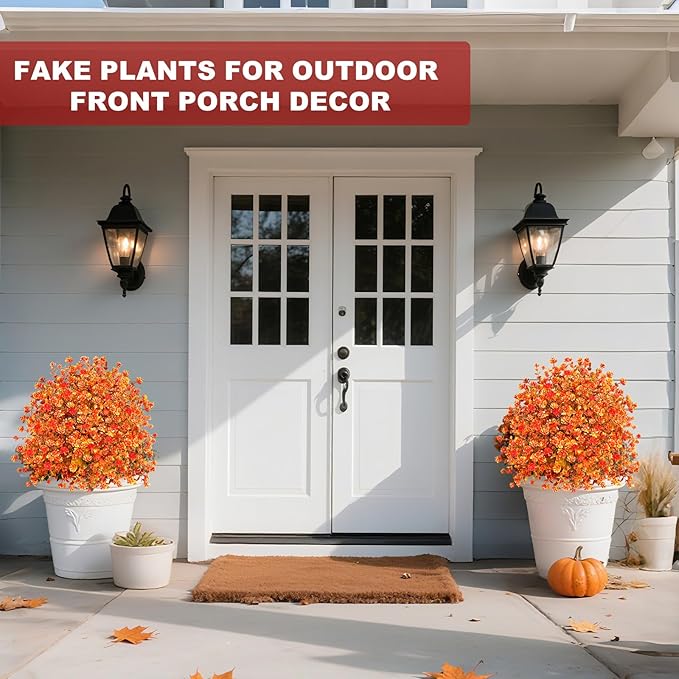 2 Pack Artificial Boxwood Topiary Ball Trees with Fall Flowers & Ground Spikes for Outdoor, UV Resistant Artificial Shrubs Faux Plants Fake Bushes Look Real for Garden Porch Yard Patio