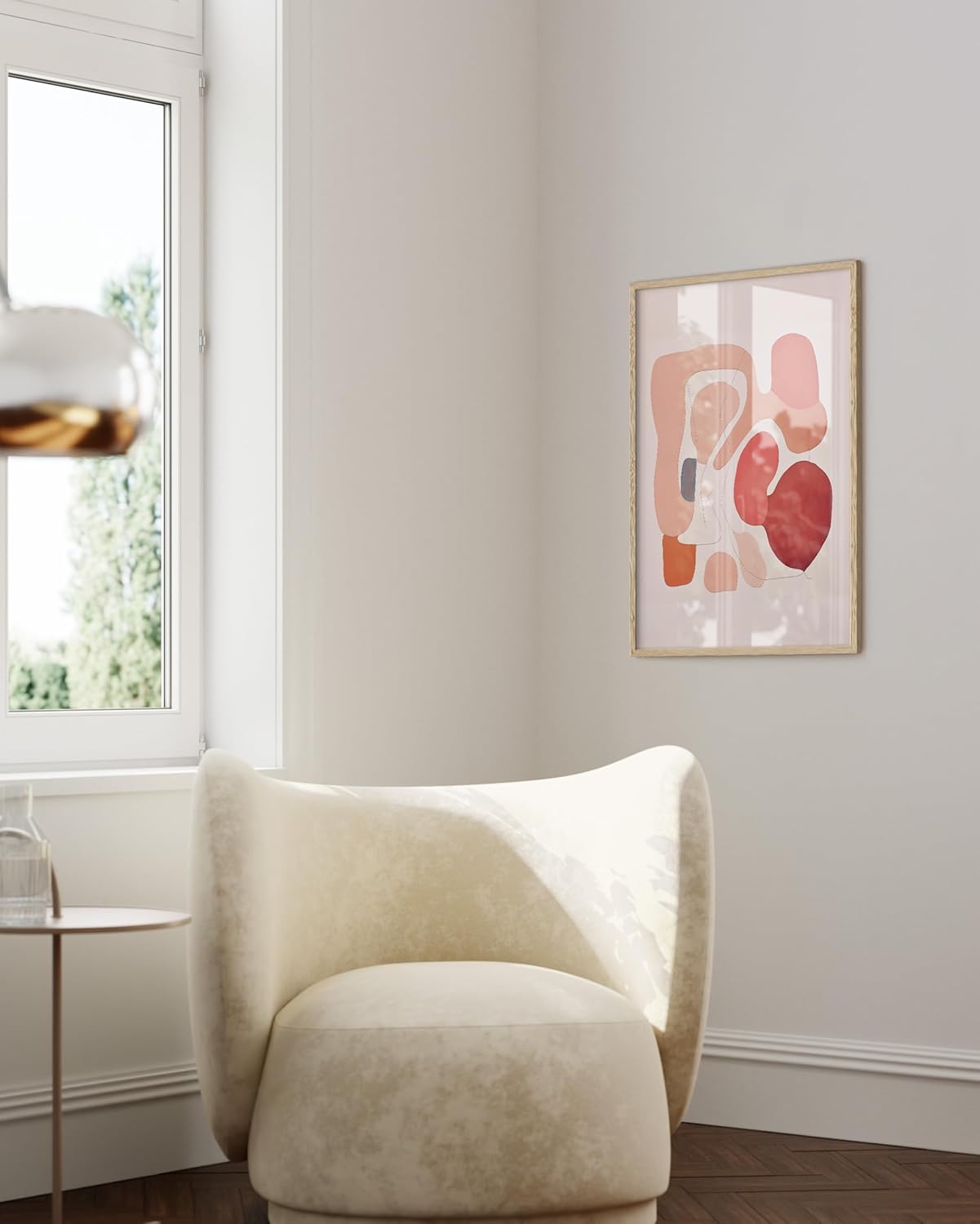 HAUS AND HUES Colorful Abstract Wall Art - Minimalist Retro Picture for Living Room Decor, Red and Pink Modern Wall Art Painting (Pink Abstract Shapes, Beige Frame, 24x36)