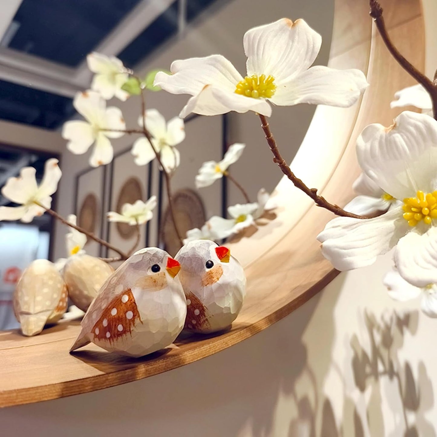 Handmade Wooden Carved Bird Decor Sculpted Hand-Painted Bird Figurines Small Home Decor Bird Statue Shelf Decor BFF Gifts for Bird Lovers (Brown Zebra Finch)