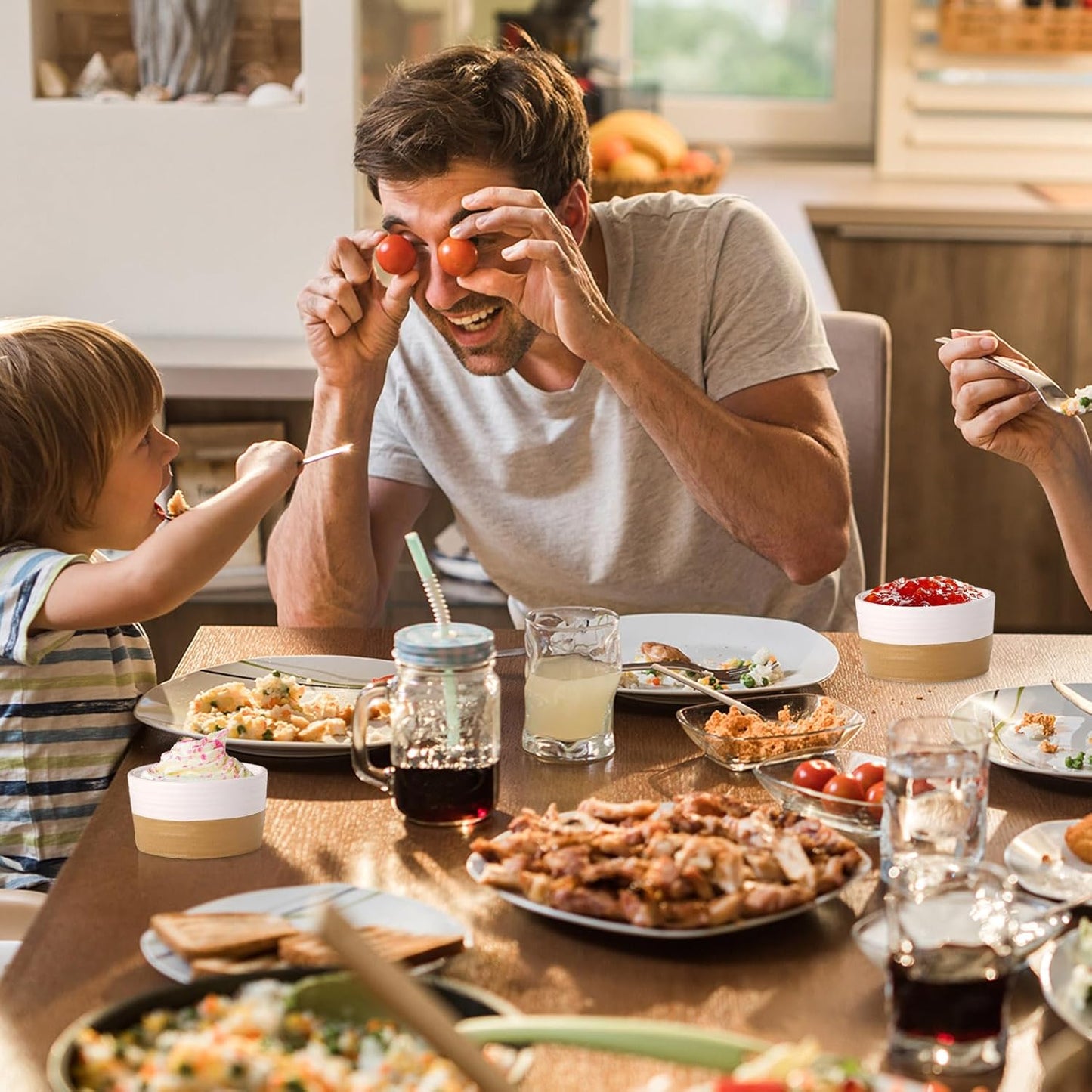 Hasense Ramekins, 6 oz Stoneware Ramekin Oven Safe Set of 6, Mini Ramekins Bowls for Dipping, Brulee, Custard, Farmhouse White Wedding Gift