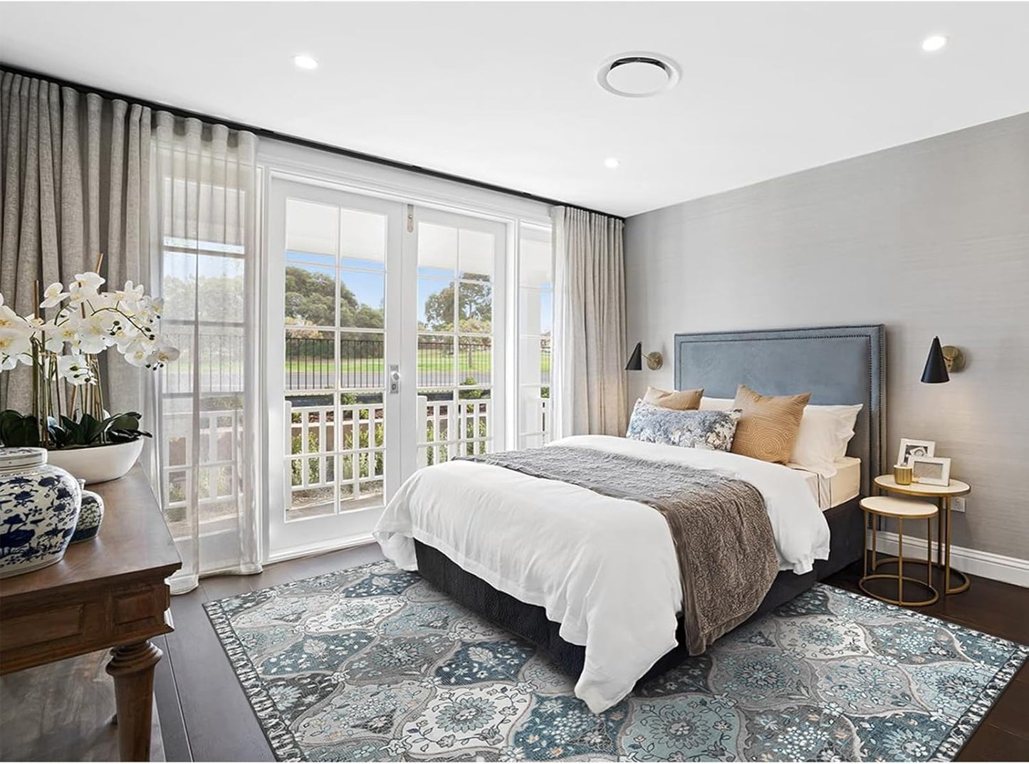 Lahome Moroccan 8x10 Area Rugs for Living Room, Washable Rugs 8x10 Ultra-Thin Oriental Non-Slip Non Shedding Accent Carpet for Bedroom Dining Room Office Nursery, Blue