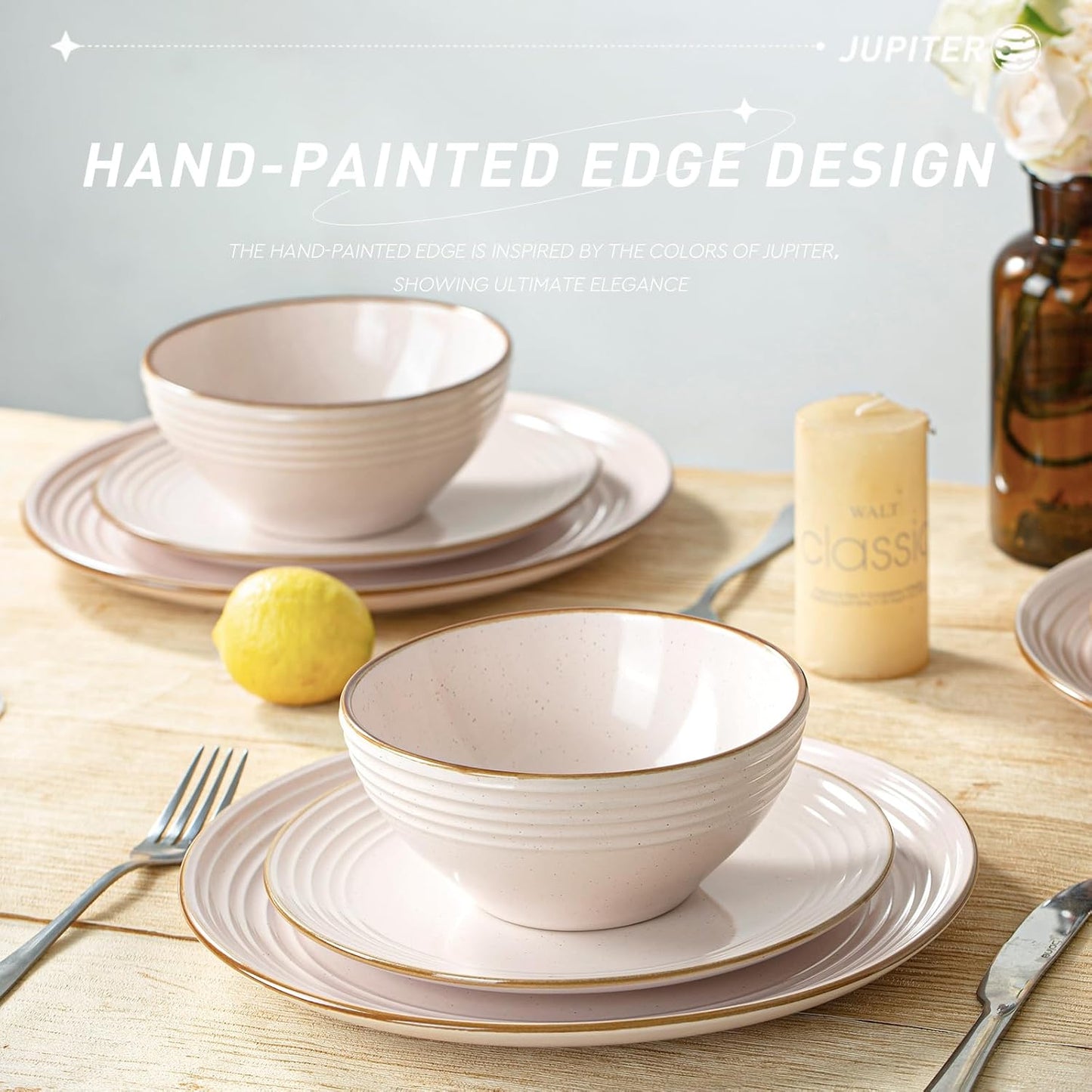 famiware Jupiter Dinner Plates Set of 6, 10.5 Inch Plate Sets, Microwave and Dishwasher Safe, Scratch Resistant, Kitchen Plates Perfect Serving Dishes, Light Pink