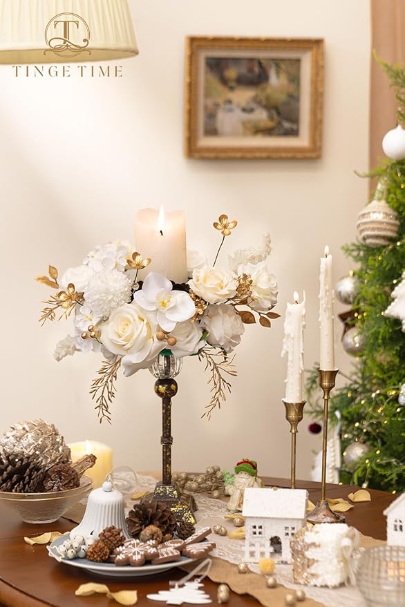 TINGE TIME Roses Artificial Flowers White Faux Flowers Bulk for DIY Bridal Wedding Bouquets Baby Shower Centerpiece Table Home Decorations（Brilliant White）