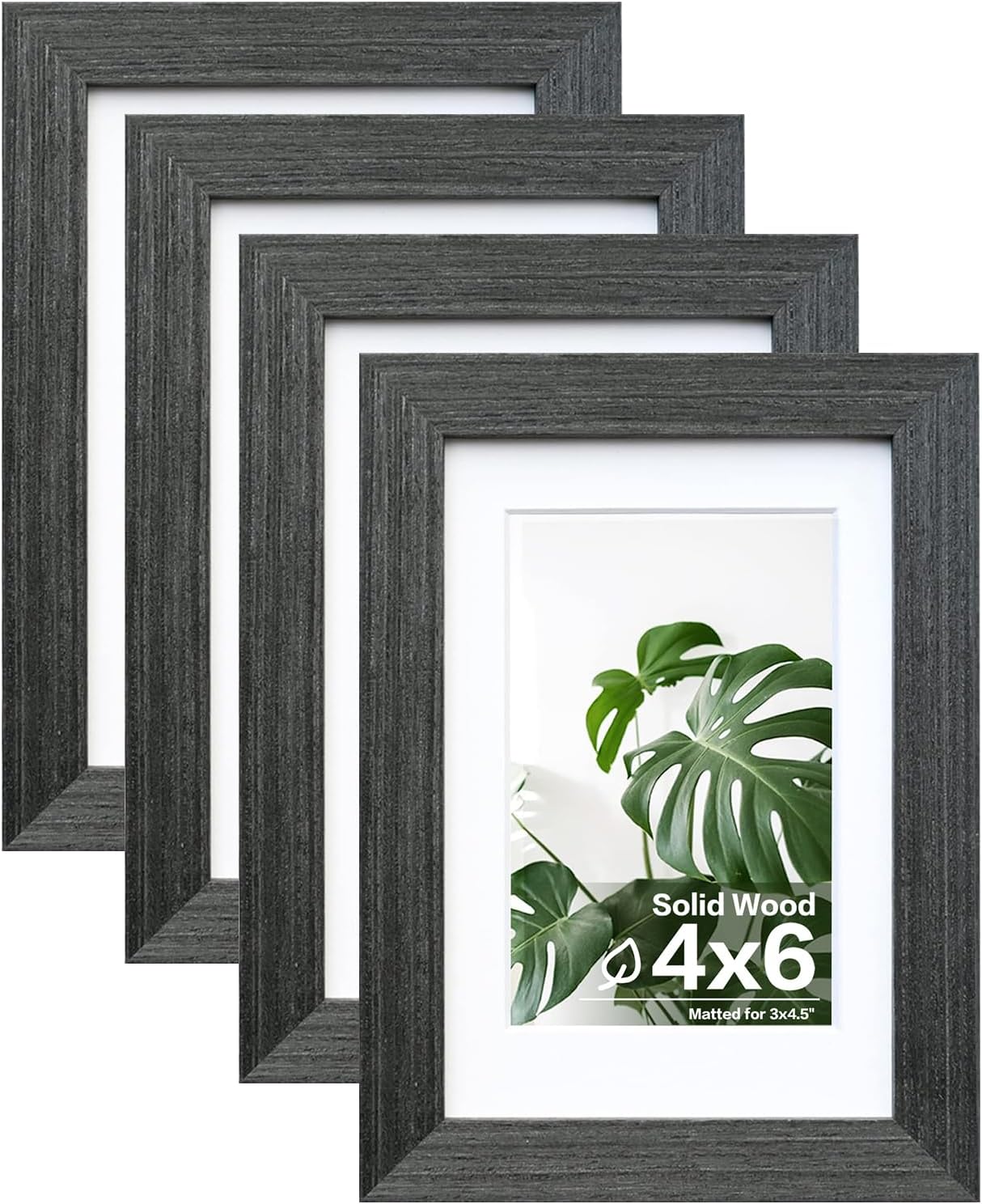 Egofine 4x6 Picture Frames Set of 4, Made of Solid Wood Covered by Plexiglass 3.5x5 with Mat or 4x6 without Mat, for Table Top Display and Wall Mounting Photo Frame Rustic Black