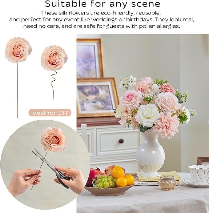 TINGE TIME Fake Flowers Artificial Flowers Peonies Bulbous Chrysanthemum Daisy Hydrangea Sunflower Violets Dahlia Daffodils Epiphyllum Orchid Cherry Blossom Camellia Leyaron (Pink)