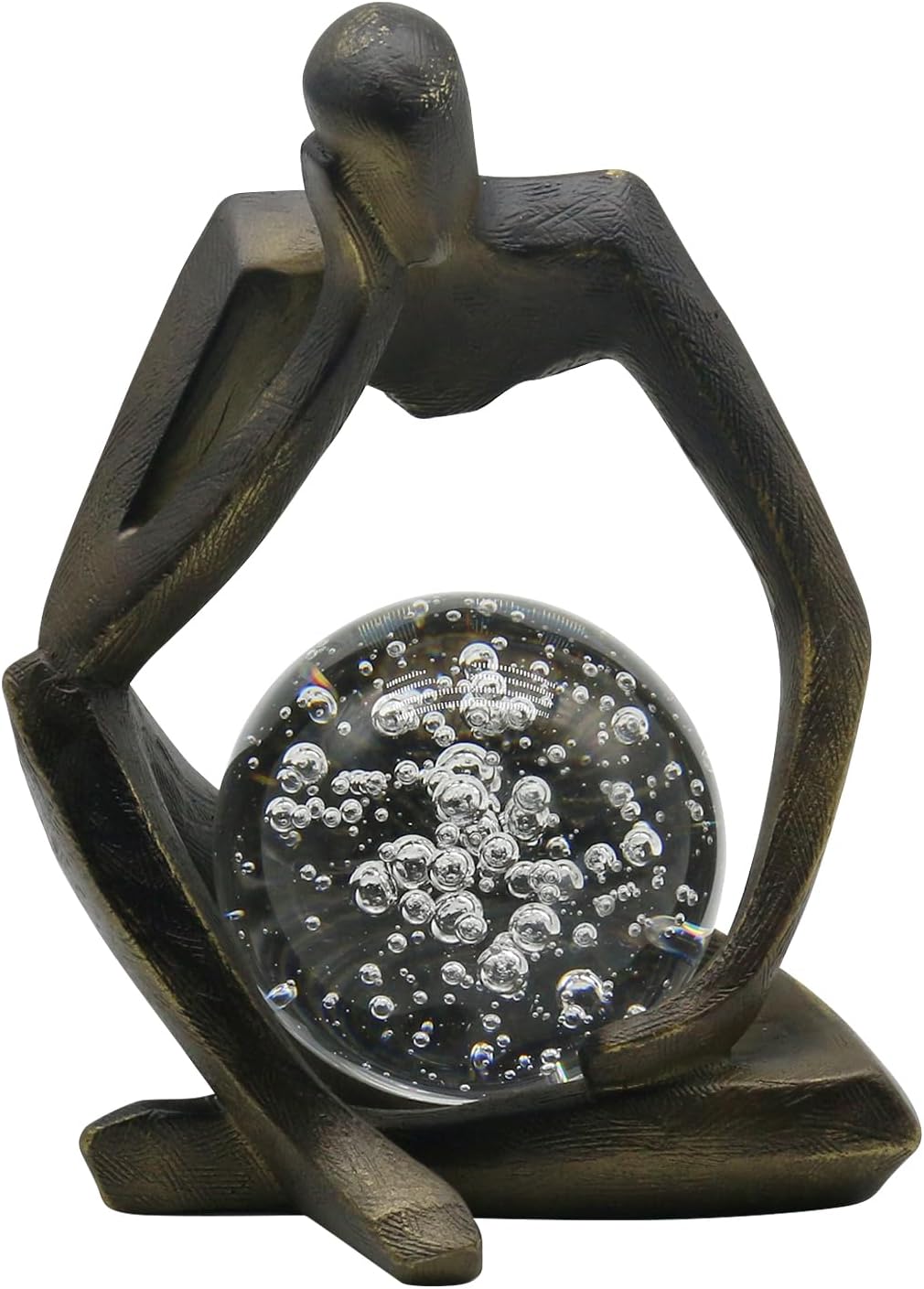 Lukitas Resin Thinker Statue - Holding Crystal Ball Sculpture, Modern Abstract Collectible Figurine for Home Office Bookshelf Decor, Bronze 7.5''