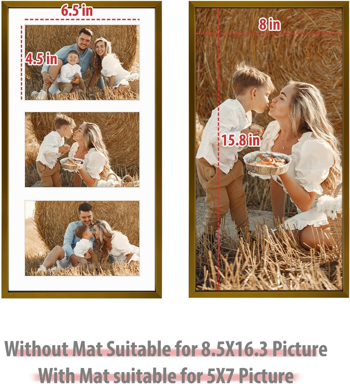 Frametory - 8.5x16.3 Aluminum Collage Picture Frame - Display 5x7 Pictures with 3 Openings Mat - Real Glass Front - Horizontal/Vertical Wall Mount - Bronze 1 Pack