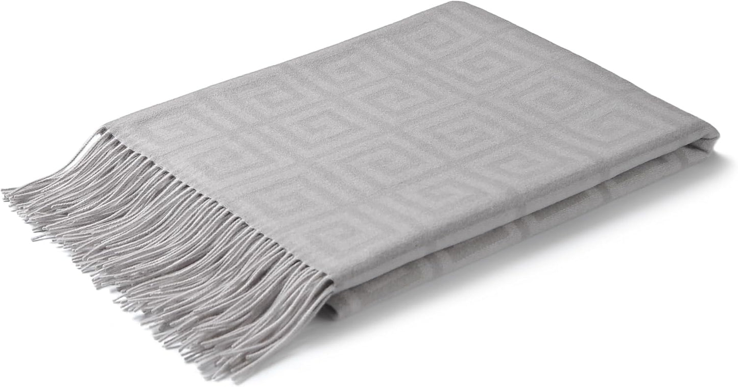 CUDDLE DREAMS Premium Cashmere Throw Blanket with Fringe, Luxuriously Soft (Greek Key)