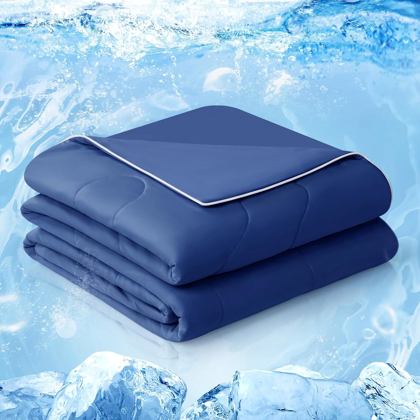 EASELAND Cooling Comforter Twin, Cold Touch Fabric Absorbs Body Heat, Double-Sided Cool Design Soft Fluffy Cooling Blanket for Night Sweats Hot Sleeper (Navy Blue, Twin(68"X90"))