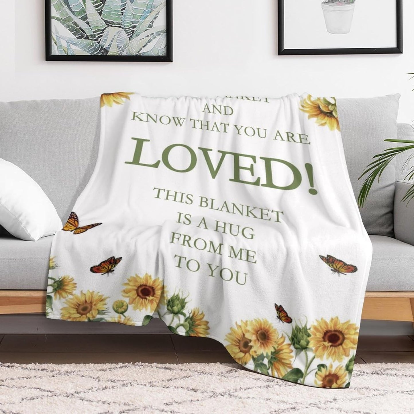 Healing Hug Throw Blanket, Sunflower Butterfly Fuzzy Blanket, Ultra Soft Cozy Flannel Throw Blankets Lightweight Fleece Blankets for Bed Couch Sofa 60"×80"