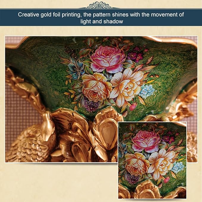 European Artificial Flowers, Luxurious Silk Faux Floral Arrangement with Medieval Gold Carved Vase for Elegant Home Decor