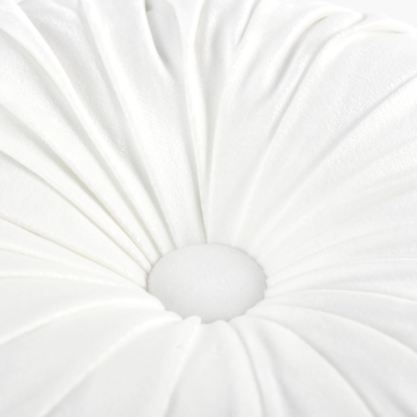 HIG Set of 2 Decorative Round Pleated Throw Pillows, Classy Accent Pumpkin Throw Pillows with Center Button, Vintage Velvet Floor Pillows for Sofa Vanity Chair Bed, White, 14.5" Diameter(Ripple)