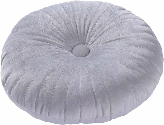 HLOVME Round Pillow Cushion for Couch Velvet Decorative Small Throw Pillow Solid Color for Living Room Bed Floor 13.7”, Light Gray