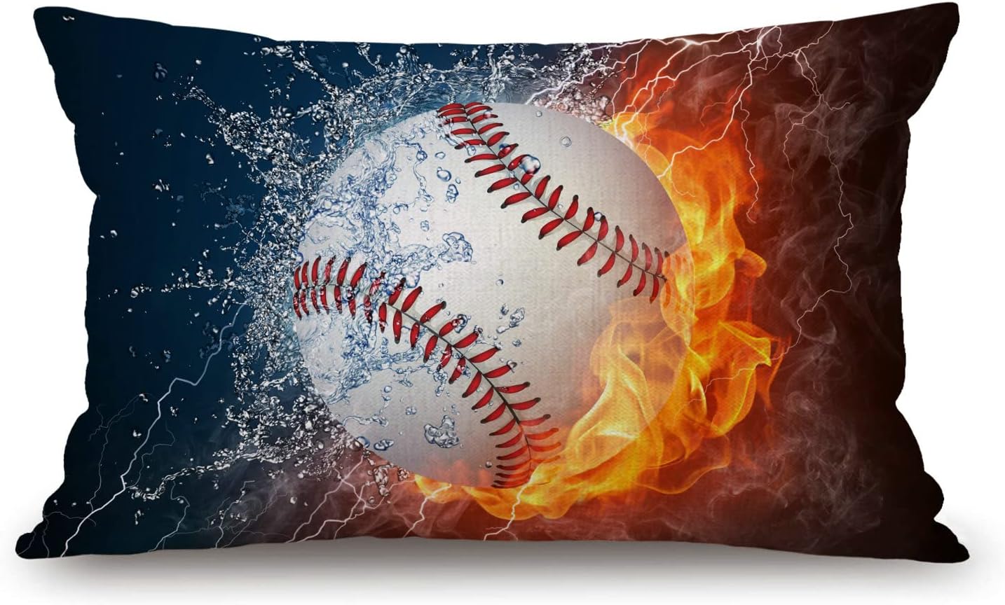 Farmhouse Decorative Outdoor Throw Pillow Covers for Couch Sofa Bed Baseball Ball in Fire and Water Pillow Cover Modern Decor Pillow Case 12 x 20 Inch