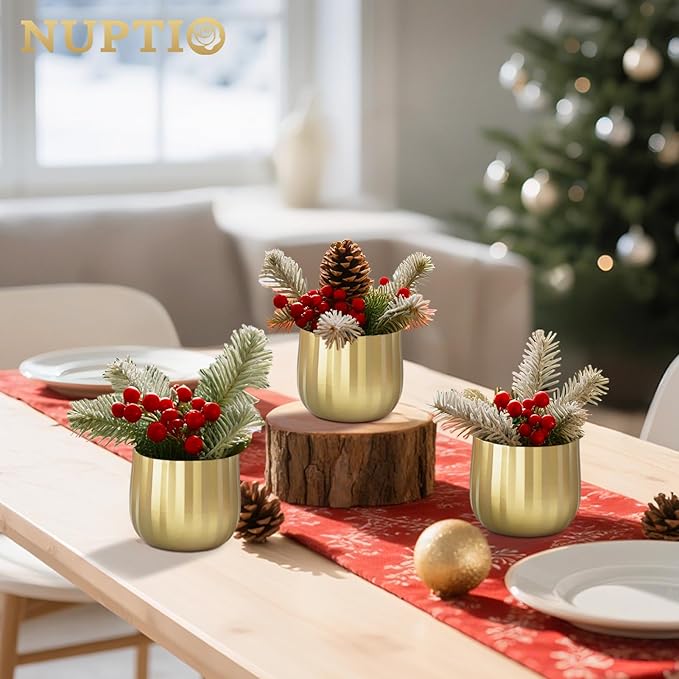 Gold Vases Compote Centerpiece Planter: 4" Ribbed Metal Vase Small Compote Bowl Planter Pot with Drainage Hole for Wedding Table Centerpiece Indoor Plants Set of 2