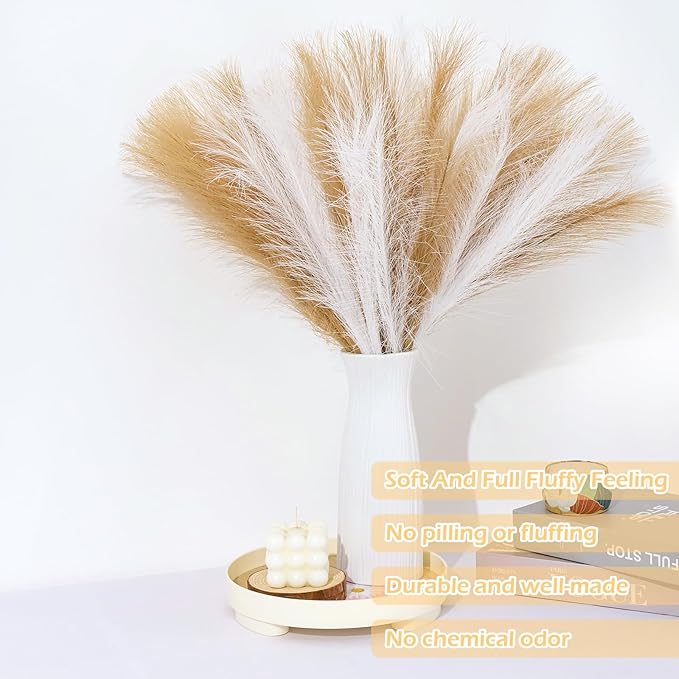 60 Pcs Brown Pampas Grass Decor 21.7 Inch Faux Pampas Grass Bulk Artificial Dried Flowers Small Vase Filler Pompas Grass.