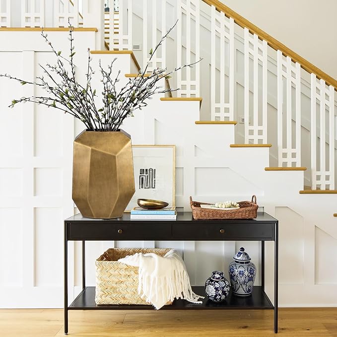 16"" Tall Geometric Vases, Home Décor Gold Modern Rectangular Vases with Angular Front and Back, Contemporary Industrial Metal Vases for Office Home Resto Café Decoration, Bronze