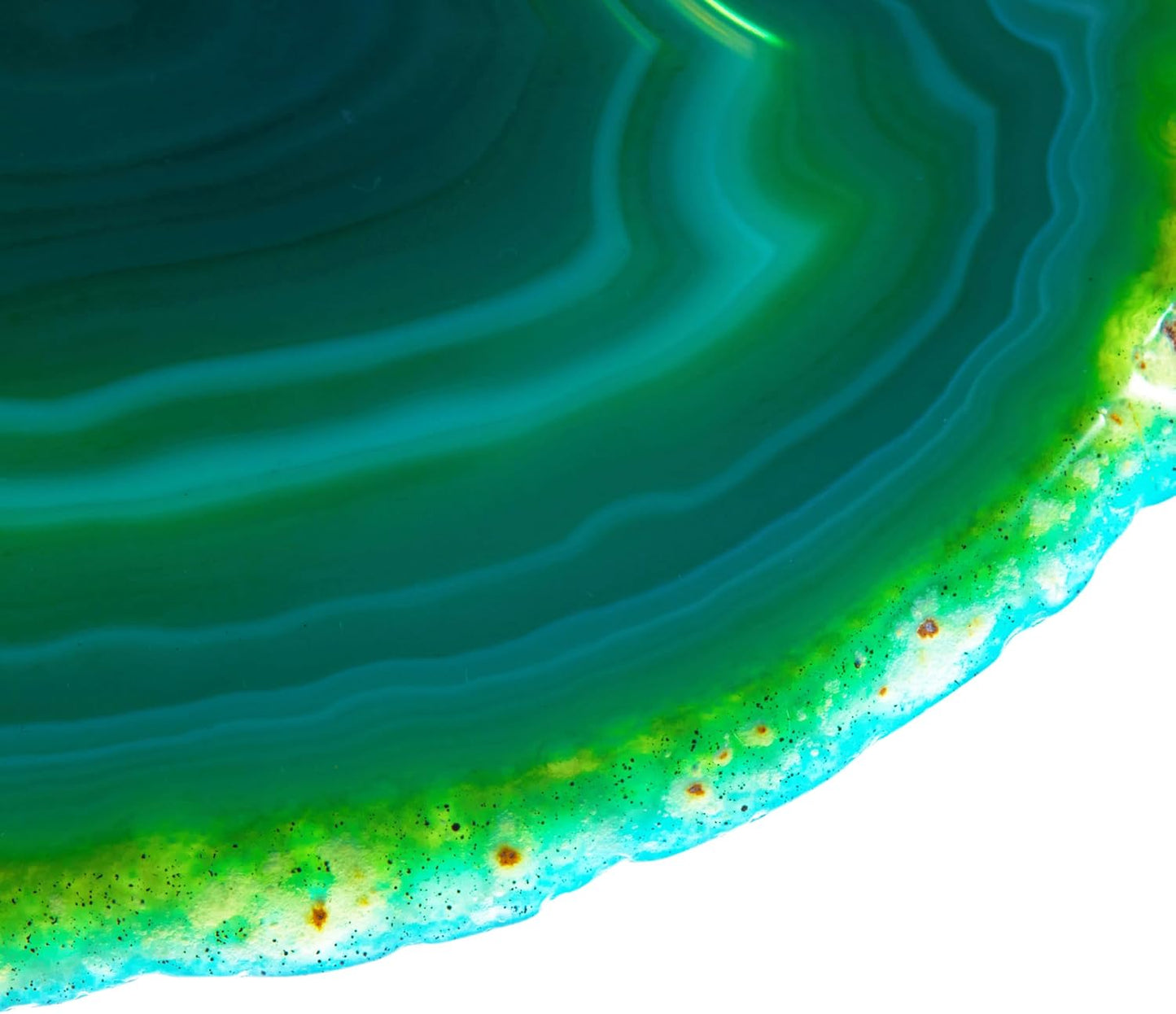 Luxury Lane Large Natural Brazilian Agate Slice Geode Rock Stone Drink Coaster with Wood Holder 4.7-5.5 inch Centerpiece Table Decoration, Emerald Green