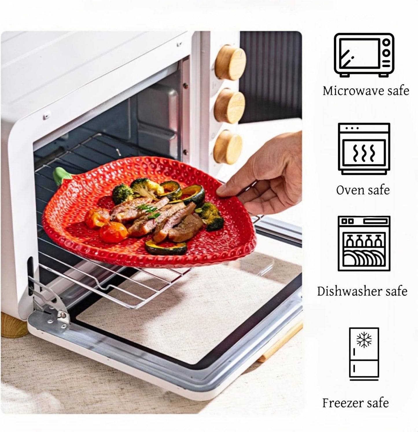 HAN SHENG Strawberry Ceramic Dinner Plate 10 Inch - Microwave & Dishwasher Safe, Berry Design Fruit Themed Decorative Plate for Home Kitchen Restaurant