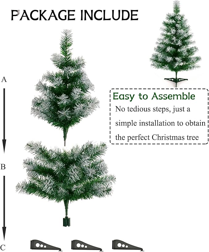 2Ft Artificial Christmas Tree Green Tabletop Christmas Tree with Flocking Snow Frost Tips Plastic Stand Mini Xmas Pine Tree for Party Supplies Indoor Outdoor Holiday Home Decoration