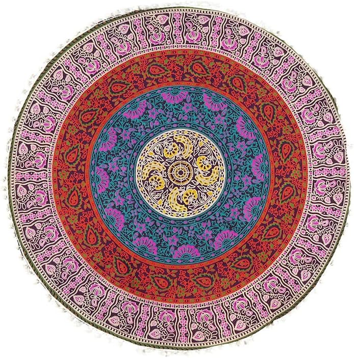 Eyes of India - 32" Pink Blue Green Floor Pillow Meditation Cushion Seating Throw Mandala Cover Hippie Round Colorful Decorative Bohemian Accent Boho Chic Dog Bed Indian Handmade Cover ONLY