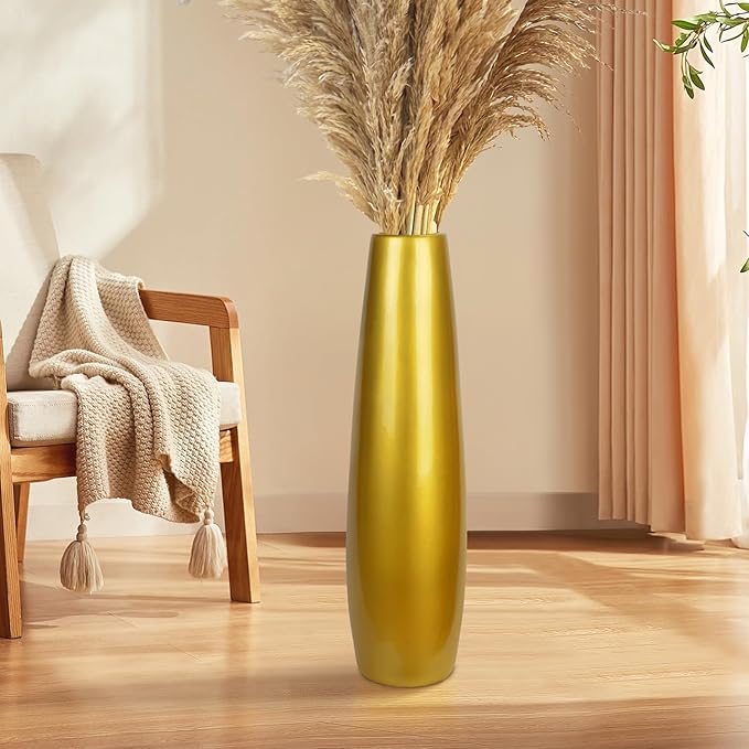Gold Ceramic Tall Floor Vase,28 Inch Large Modern Flower Vases for Home Décor,Wicker Big Floor Vase Decorations for Farmhouse, Living Room,Bedroom,Standing Plastic Vase Decorative Tall