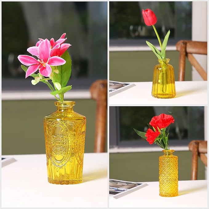 Mini Glass Bud Vases for Wedding & Bridal Shower Centerpieces,Versatile Glass Vases for Home Decor,Party & Anniversary Decorations,Candle Holders,Hydroponics, Aromatherapy Bottles(Pack of 30,Yellow)