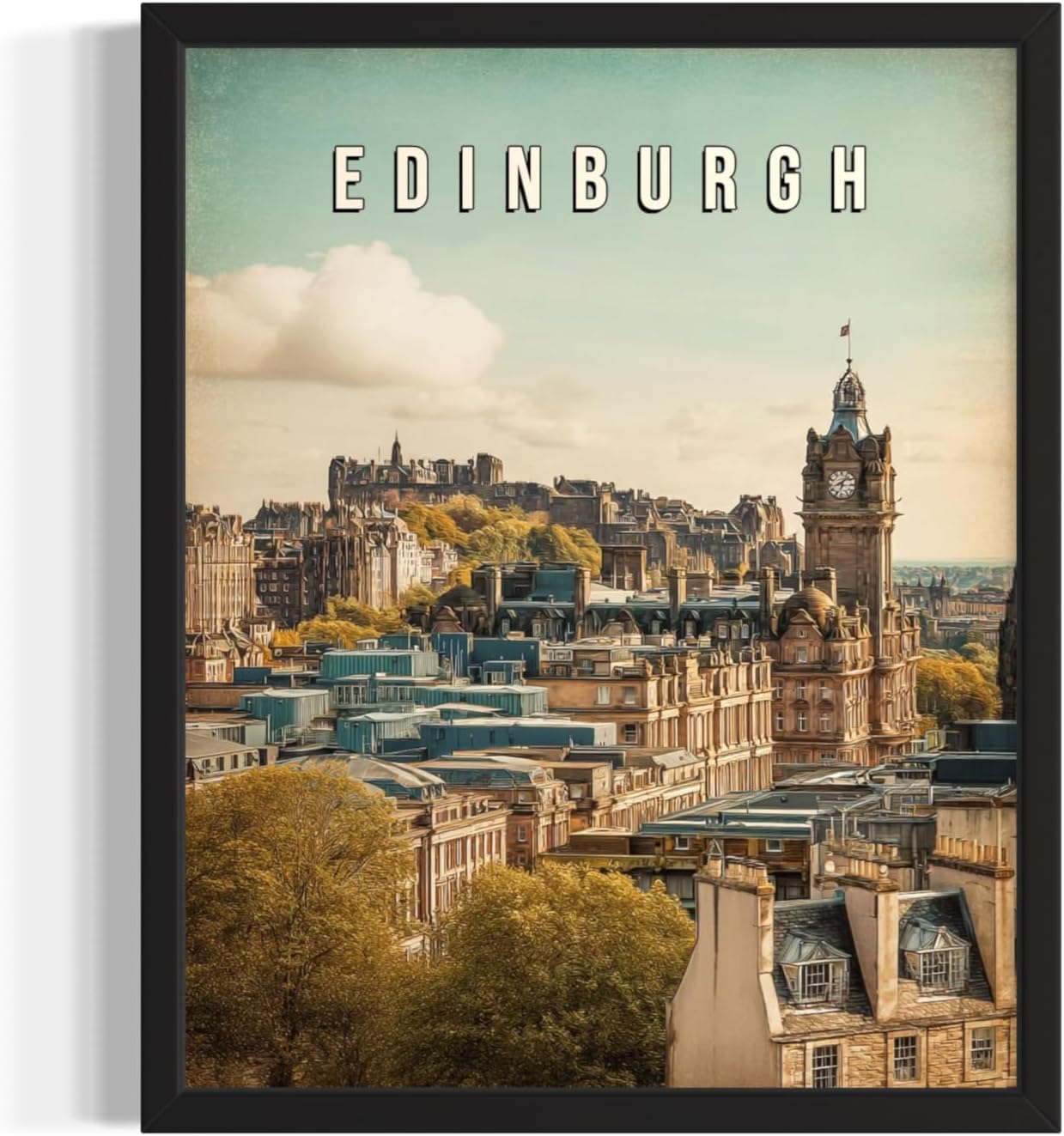 Edinburgh, Scotland Art Print Poster, Europe Vintage City Retro Photography Skyline Travel Bedroom Bathroom Living Room Decor 183 (Edinburgh, Scotland, 11 x 14 inches, Black Frame)