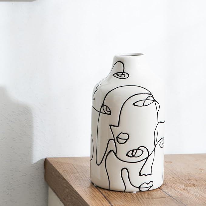 Kimdio Ceramic Vase Set, 2pcs White Abstract Irregular Design Flower Vases, Modern Home Decor Living Room Decor Minimalist Decorative Vase for Pampas Grass