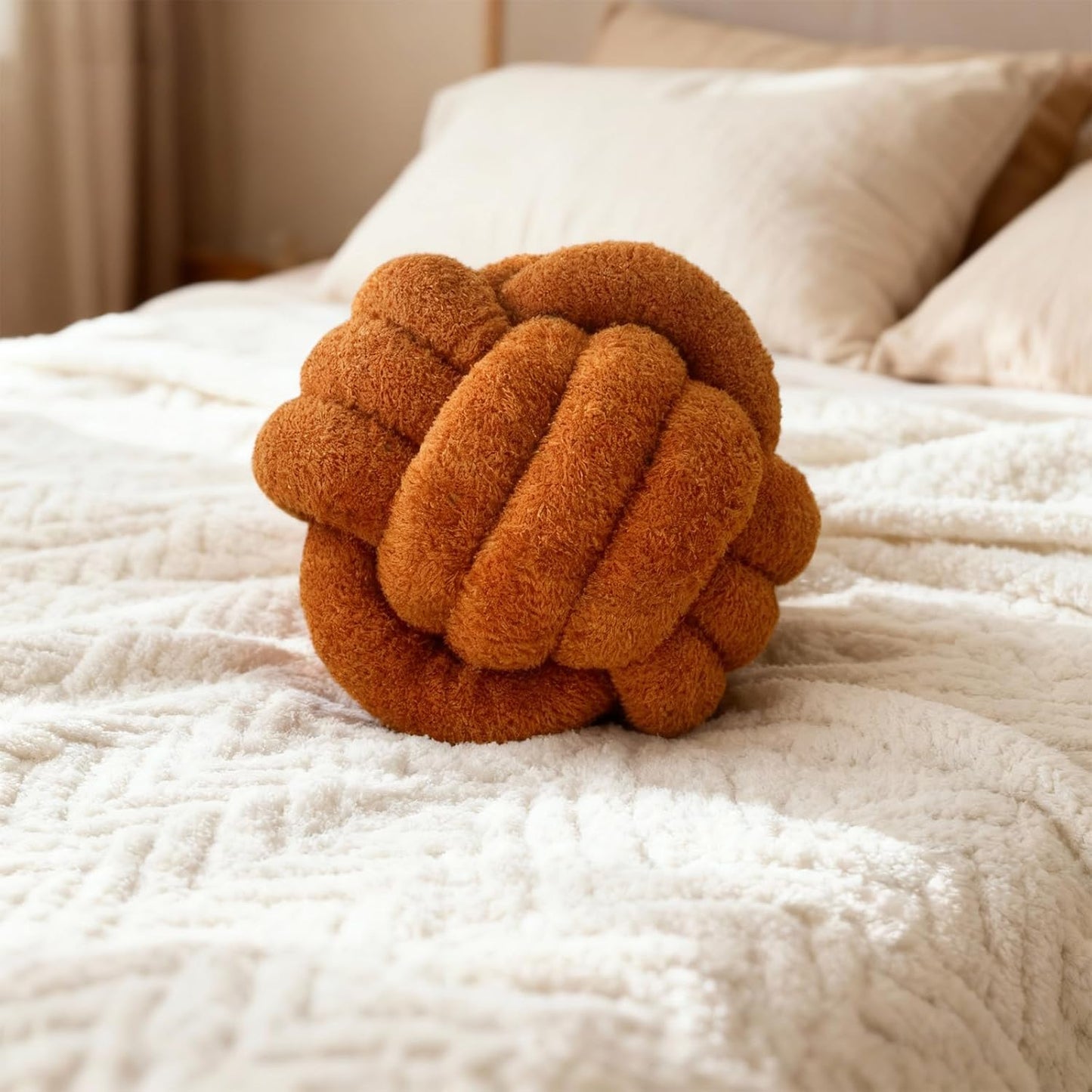 Knot Pillow Ball Plush - Decorative Throw Pillows for Bed Relieve Stress, Round Knot Cushion for Sofa Decor Pet Toy, Brown 8 inch