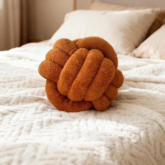 Knot Pillow Ball Plush - Decorative Throw Pillows for Bed Relieve Stress, Round Knot Cushion for Sofa Decor Pet Toy, Brown 8 inch
