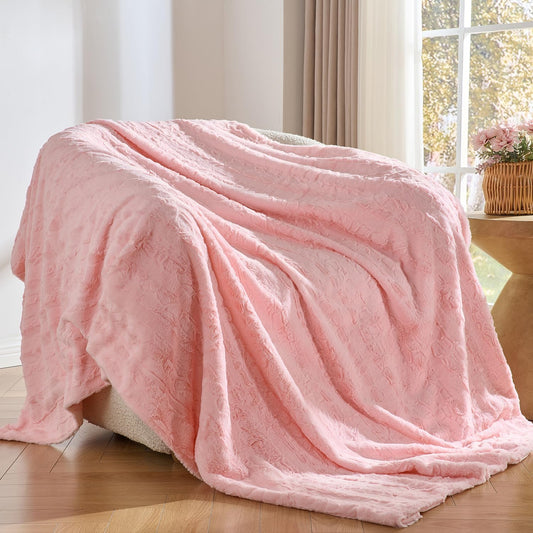 Krifey Faux Fur Throw Blanket for Couch, 3D Marble Texture Soft Throws, Cozy Fuzzy Plush Thick Warm Blanket, Faux Rabbit Fleece, Christmas Birthday Gifts for her Girls Women Mom, Cute Pink, 50x60in