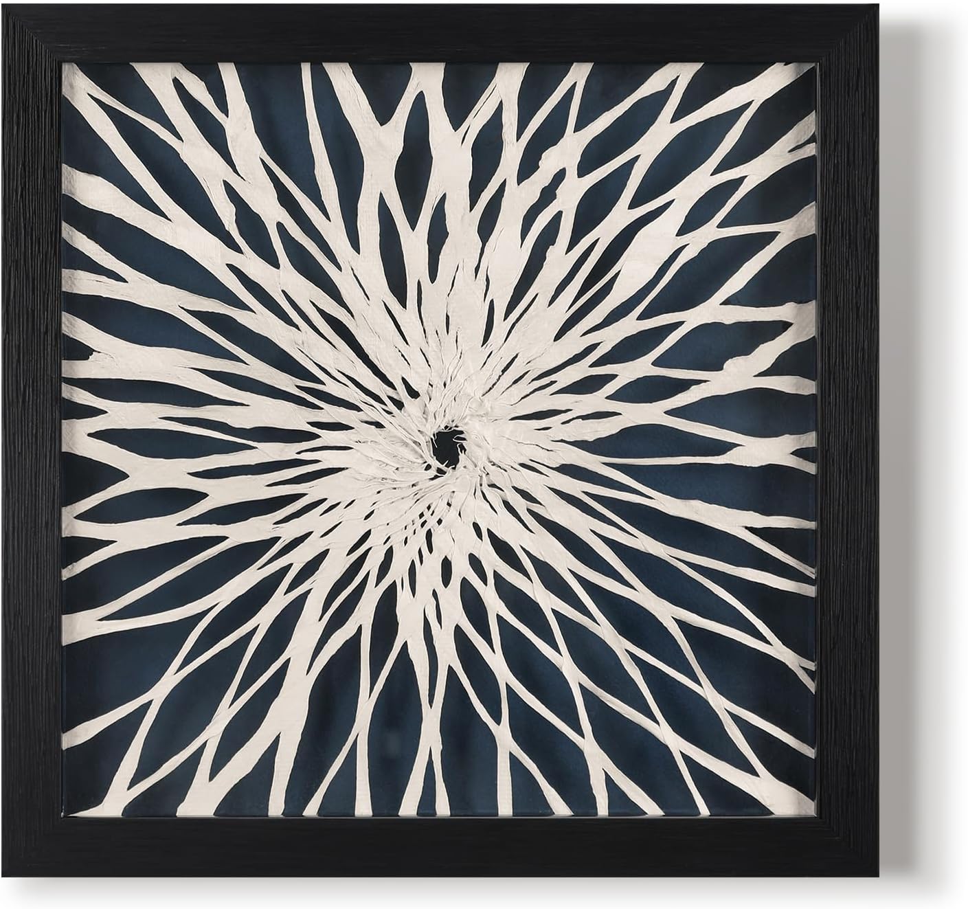 FOLKOR Framed Wall Art for Modern Home Office Apartment, 12" 3D Geometric Black and White Artwork, Natural Paper Abstract Starburst Shadow Box Wall Accent for Living Room Bedroom Classroom