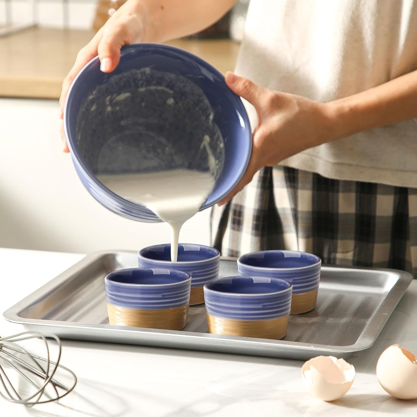 Hasense Ramekins 4 oz, Ceramic Ramekins Oven Safe Set of 6, Small Creme Brulee Ramekins Bowls for Backing, Serving Dip, Custard, Ice Cream, Housewarming Gift, Blue-purple