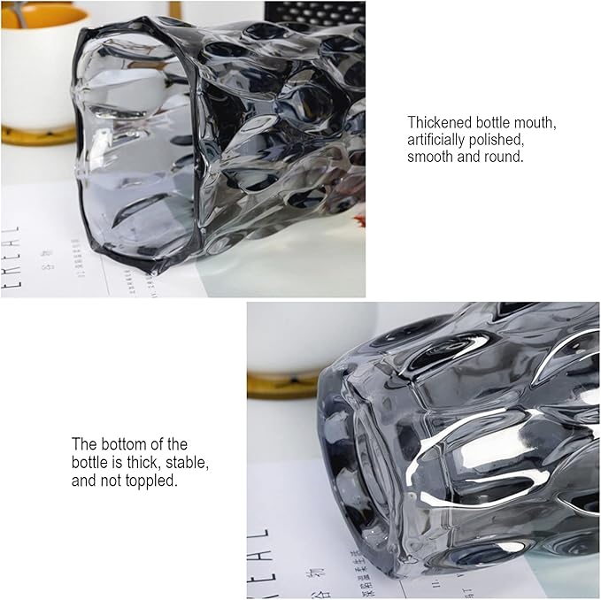 11.6" High Thickened Gray Glass Flower Vase for Home Decor, Dining Wedding Table Office Holiday Party Centerpiece Decoration