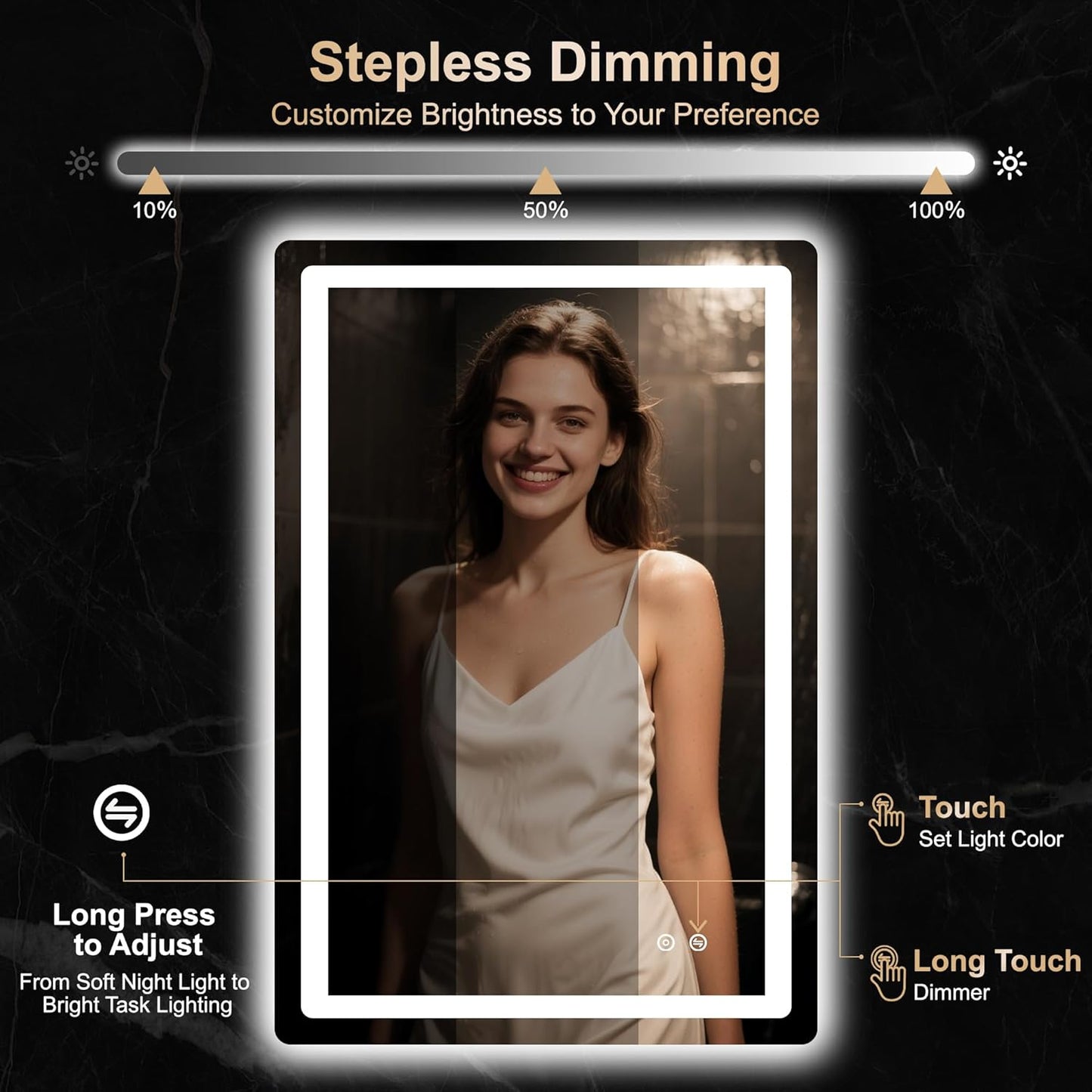 Delma LED Bathroom Mirror with Lights, 36x24 Vanity Mirror for Bathroom Wall, Anti-Fog, Dimmable, Front Lit & Backlit, Memory Function, Shatterproof Tempered Glass, 3 Color Modes(Horizontal/Vertical)