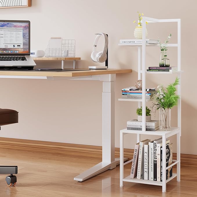 Plant Stand Indoor with Grow Light, 5-Tiered Tall Plant Stand Indoor, Metal Plant Shelf with Bookshelf Bookcase and Adjustable Light, Ideal for Living Room, Reading room, Garden, Patio (white)