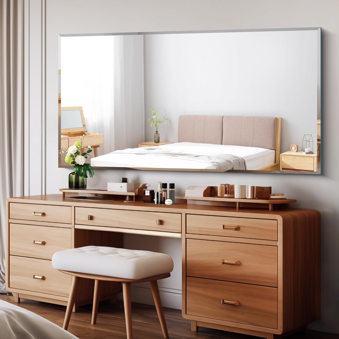 Beveled Bathroom Mirror, 30x60 Large Frameless Mirrors for Over Sink, Upgraded Shatterproof Beveled Frameless Vanity Mirror for Bathroom,Bedroom,Living Room and Entryway