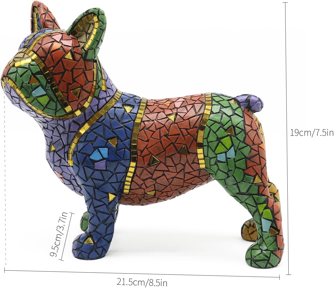 Lukitas French Bulldog Statue Home Decor, Colorful Dog Sculpture, Mosaic Animal Ornament Figurine for Living Room Office Garden Yard, Resin 7.5''