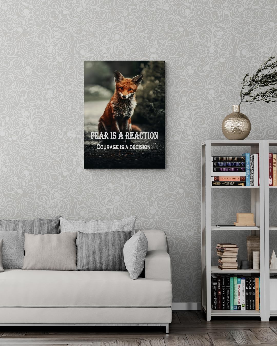 GoForArt Motivational Canvas Wall Art, Famous Quote Inspirational Prints Wall Decor, Fox Fear Is A Reaction Poster for Office Living Room, Animals Bedroom Dorm Room Artwork Home Decoration 12x18in