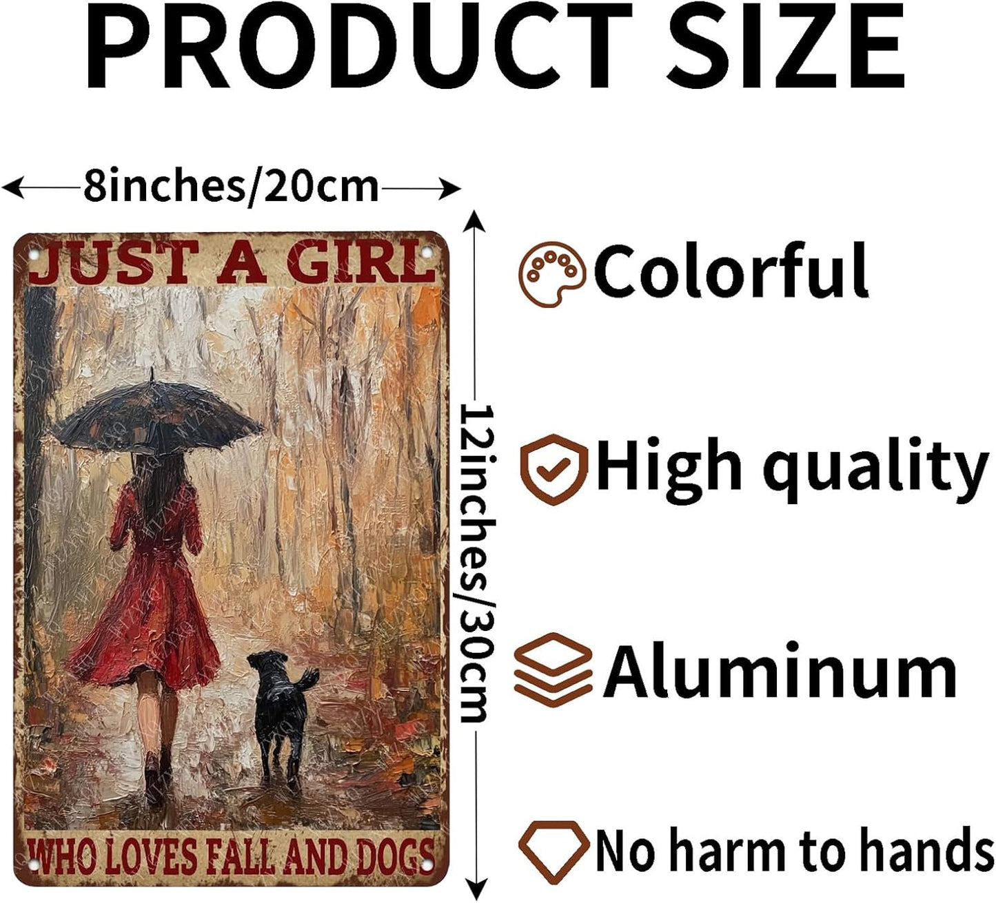 Metal Signs Just A Girl Who Loves Fall And Dogs Tin Signs Autumn Aluminum Sign for Living Room Bedroom Bar Cafe Yard Garden Office Wall Decor 12×8 Inch