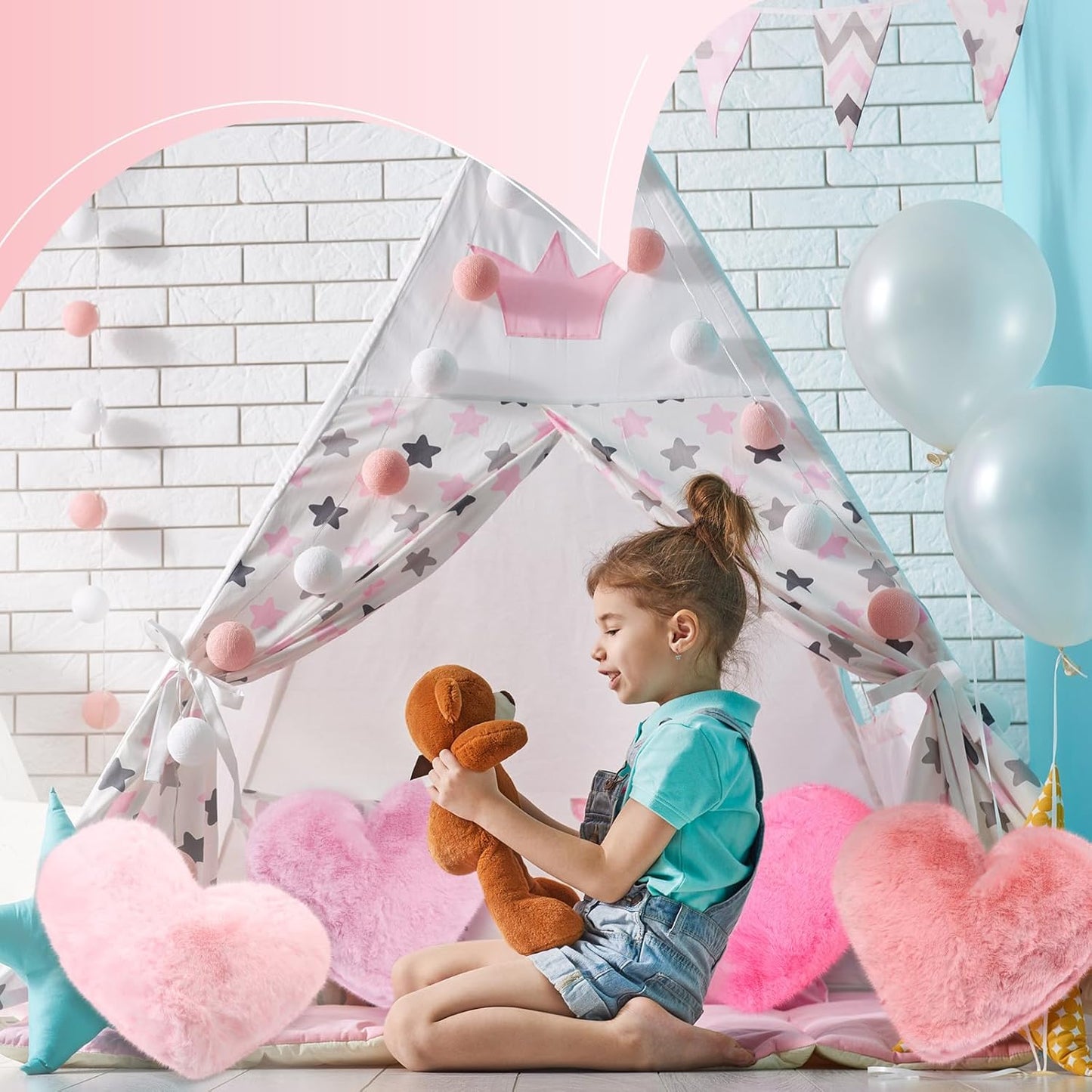 Liliful 6 Pcs Faux Rabbit Fur Heart Pillows Helloween Fluffy Heart Throw Pillows Christmas Cute Couch Cushion Soft Decorative Throw Cushion for Bed Sofa Girls Women(12 x 11 Inch,Pink Series)